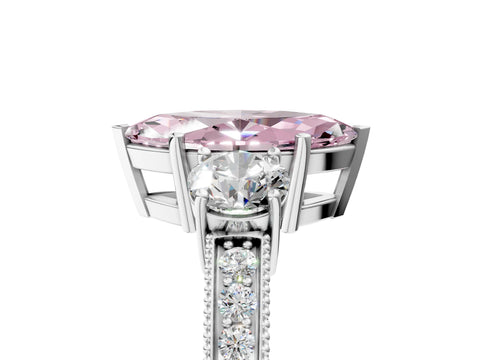 White gold Fancy Pink Marquise Cut Three-Stone Diamond Ring with Pavé Band and Four-Prong Setting_17