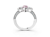 White gold Fancy Pink Marquise Cut Three-Stone Diamond Ring with Pavé Band and Four-Prong Setting_3