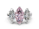 White gold Fancy Pink Marquise Cut Three-Stone Diamond Ring with Prong Setting on a Classic Band_12