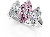 White gold Fancy Pink Marquise Cut Three-Stone Diamond Ring with Prong Setting on a Classic Band_13