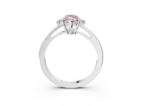 White gold Fancy Pink Marquise  Cut Three-Stone Solitaire Ring with Round Accent Diamonds and Four-Prong Setting