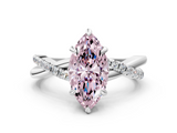 White gold Fancy Pink Marquise  Cut Twist Band Solitaire Diamond Ring with Pavé Setting_3