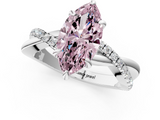 White gold Fancy Pink Marquise  Cut Twist Band Solitaire Diamond Ring with Pavé Setting_4