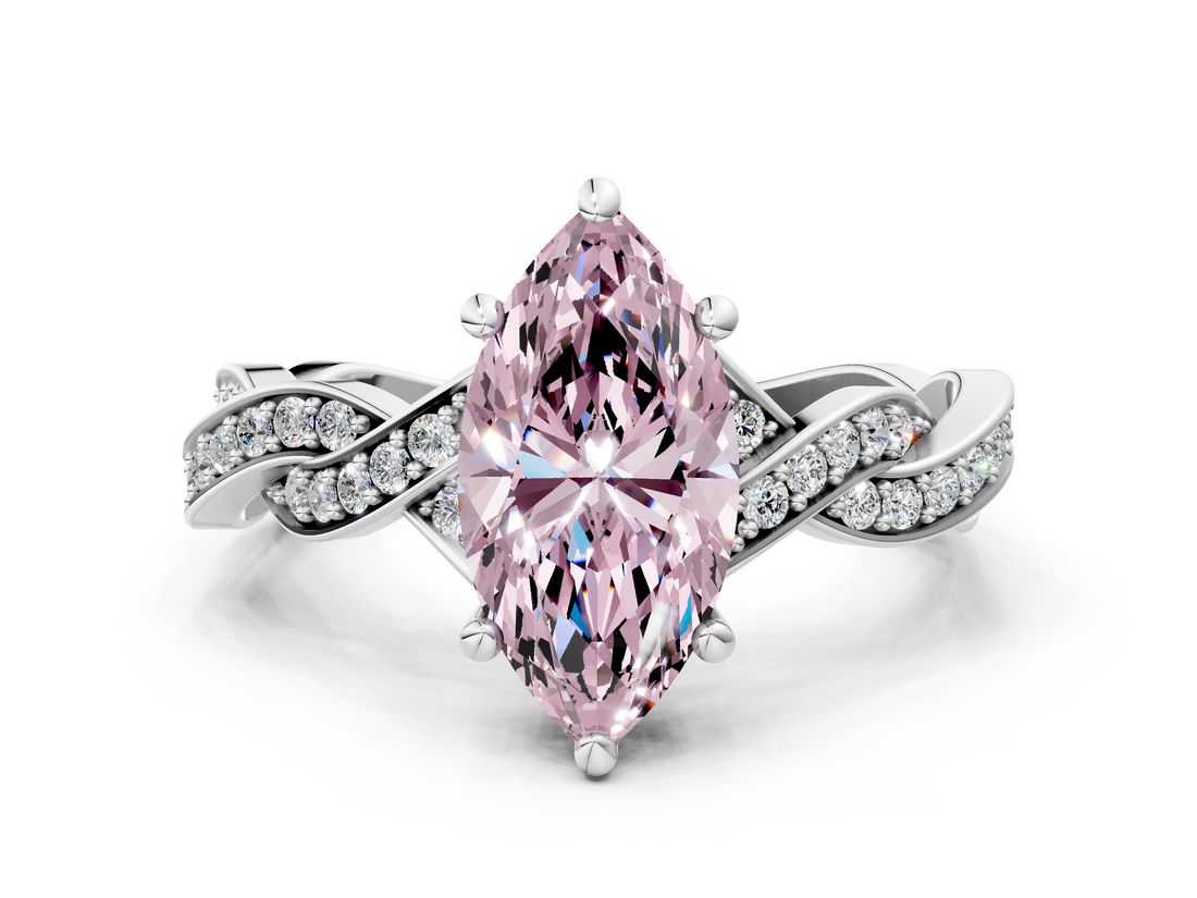 White gold Fancy Pink Marquise  Cut Twisted Pavé Band Solitaire Ring with Four-Prong Setting_55