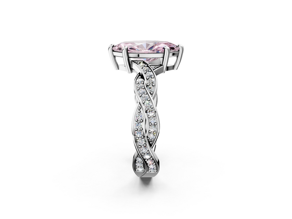 White gold Fancy Pink Marquise  Cut Twisted Pavé Band Solitaire Ring with Four-Prong Setting