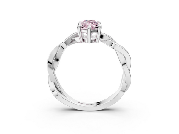 White gold Fancy Pink Marquise  Cut Twisted Pavé Band Solitaire Ring with Four-Prong Setting