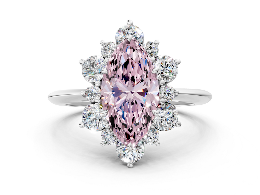 White gold Fancy Pink Marquise  Diamond Cluster Halo Ring with Solitaire Band and Four-Prong Setting_20