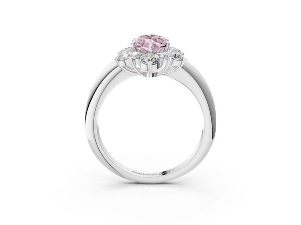White gold Fancy Pink Marquise  Diamond Cluster Halo Ring with Solitaire Band and Four-Prong Setting