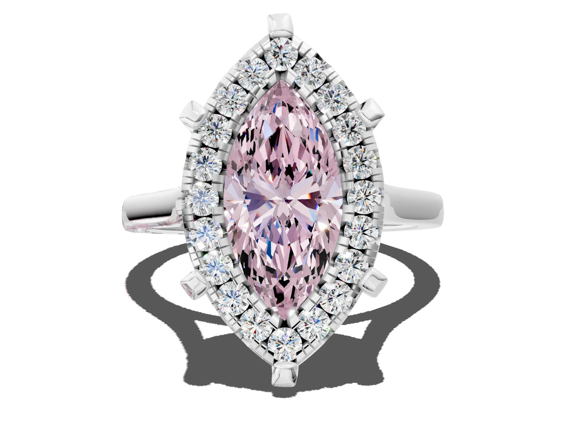 White gold Fancy Pink Marquise  Diamond Cluster Halo Solitaire with Four-Prong Setting_88