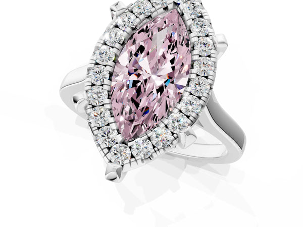 White gold Fancy Pink Marquise  Diamond Cluster Halo Solitaire with Four-Prong Setting