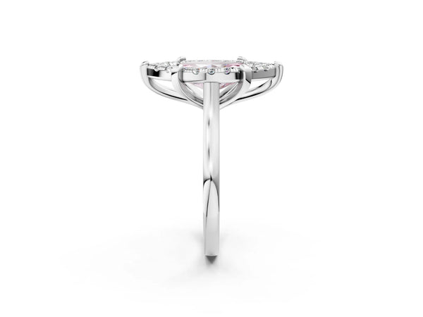 White gold Fancy Pink Marquise  Diamond Cluster Halo Solitaire with Four-Prong Setting