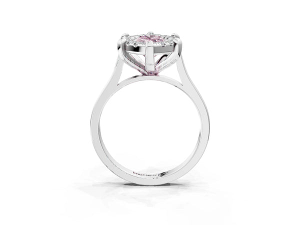 White gold Fancy Pink Marquise  Diamond Cluster Halo Solitaire with Four-Prong Setting