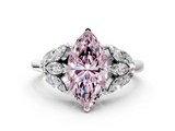 White gold Fancy Pink Marquise  Diamond Cluster Leaf Design Ring with Prong Setting_71