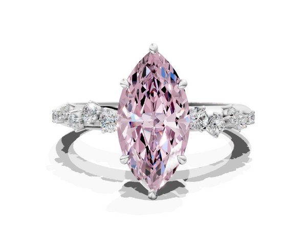 Platinum Fancy Pink Marquise  Diamond Cluster Prong-Set Solitaire Ring
