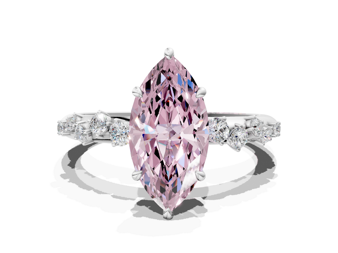 White gold Fancy Pink Marquise  Diamond Cluster Prong-Set Solitaire Ring_63