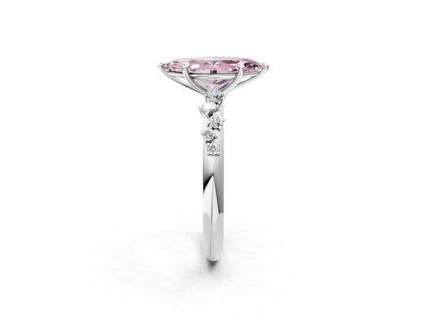 Platinum Fancy Pink Marquise  Diamond Cluster Prong-Set Solitaire Ring