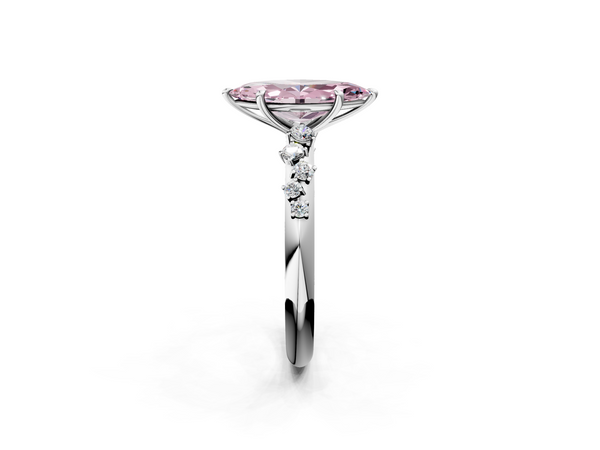Platinum Fancy Pink Marquise  Diamond Cluster Prong-Set Solitaire Ring