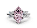 White gold Fancy Pink Marquise  Diamond Floral Cluster Ring with Solitaire Band and Prong Setting_42