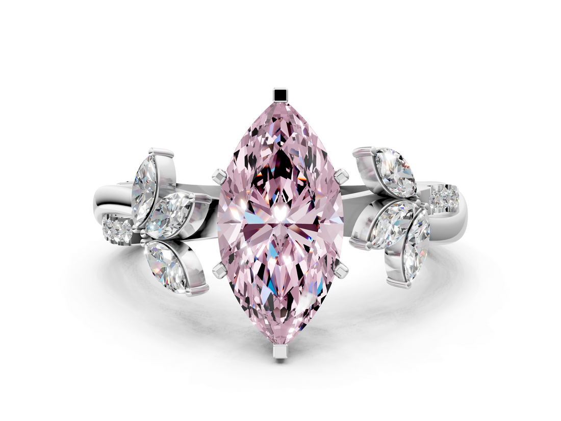 White gold Fancy Pink Marquise  Diamond Floral Vine Solitaire Engagement Ring_3