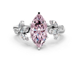 White gold Fancy Pink Marquise  Diamond Floral Vine Solitaire Engagement Ring_3