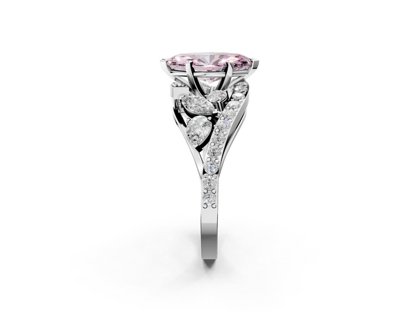 White gold Fancy Pink Marquise  Diamond Halo Ring with Marquise and Pavé Band in Prong Setting