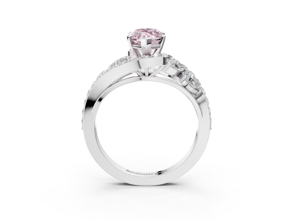 White gold Fancy Pink Marquise  Diamond Halo Ring with Marquise and Pavé Band in Prong Setting