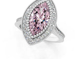 White gold Fancy Pink Marquise  Diamond Halo Ring with Milgrain Frame and Pavé Band_74