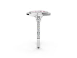 White gold Fancy Pink Marquise  Diamond Halo Ring with Milgrain Frame and Pavé Band_74