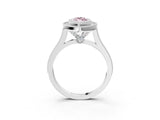 White gold Fancy Pink Marquise  Diamond Halo Ring with Milgrain Frame and Pavé Band_76