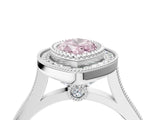 White gold Fancy Pink Marquise  Diamond Halo Ring with Milgrain Frame and Pavé Band_76
