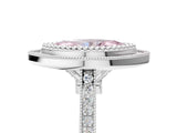 White gold Fancy Pink Marquise  Diamond Halo Ring with Milgrain Frame and Pavé Band_78