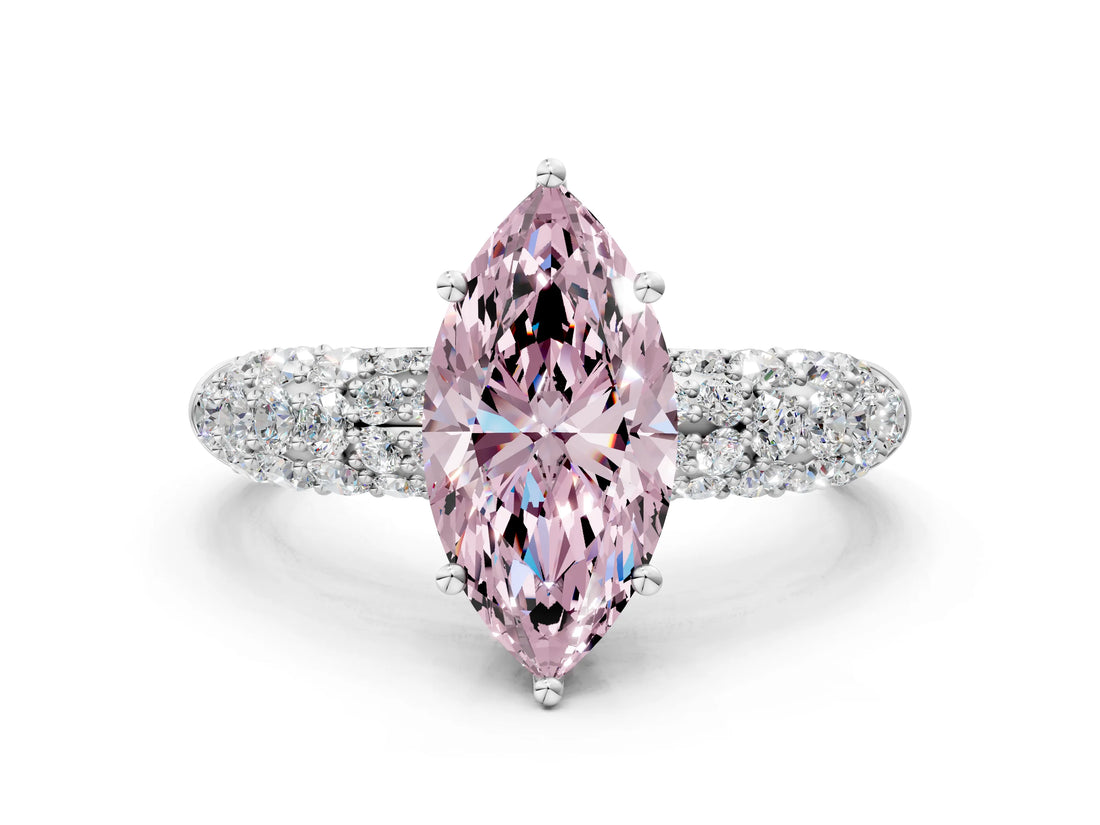 White gold Fancy Pink Marquise  Diamond Pavé Band Solitaire Ring with Four-Prong Setting_49