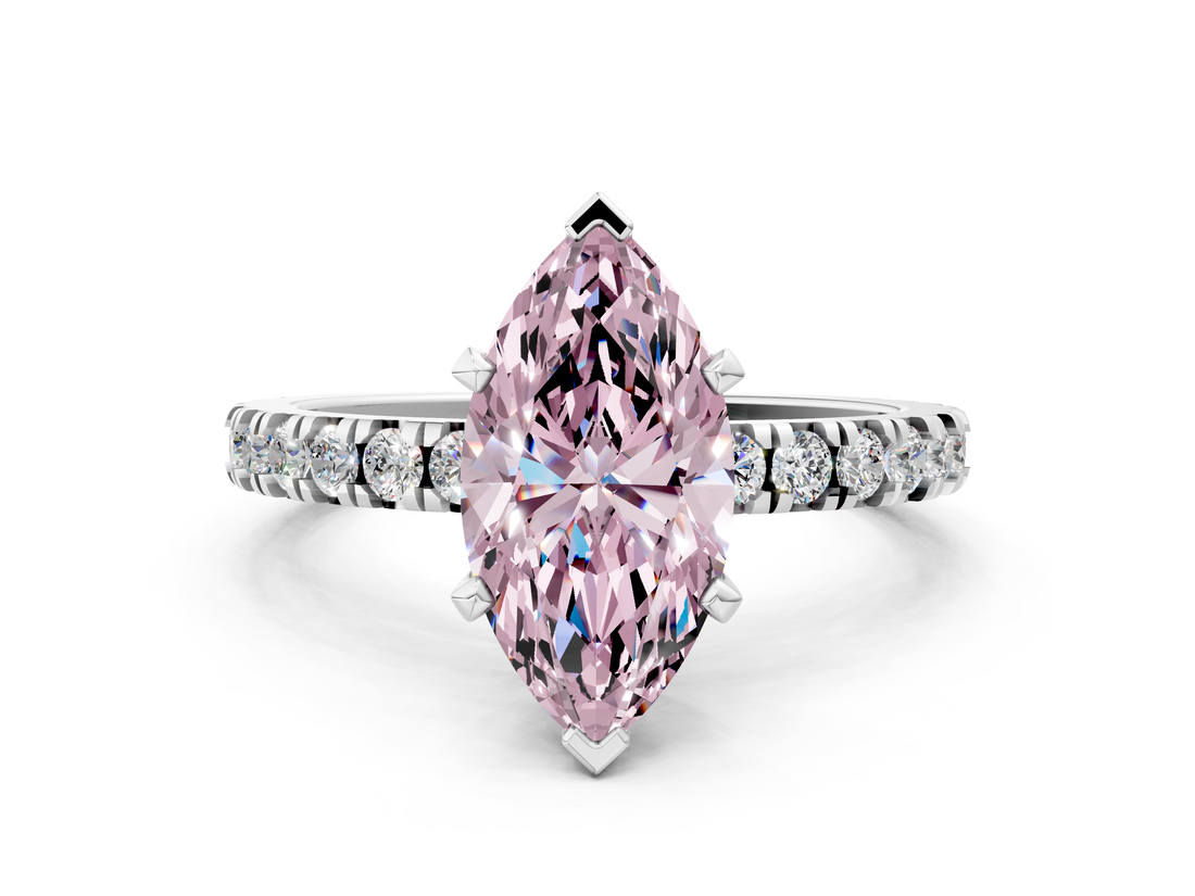 White gold Fancy Pink Marquise  Diamond Pavé Band Solitaire with Four-Prong Setting_196