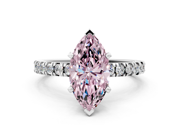 Platinum Fancy Pink Marquise  Diamond Pavé Band Solitaire with Four-Prong Setting