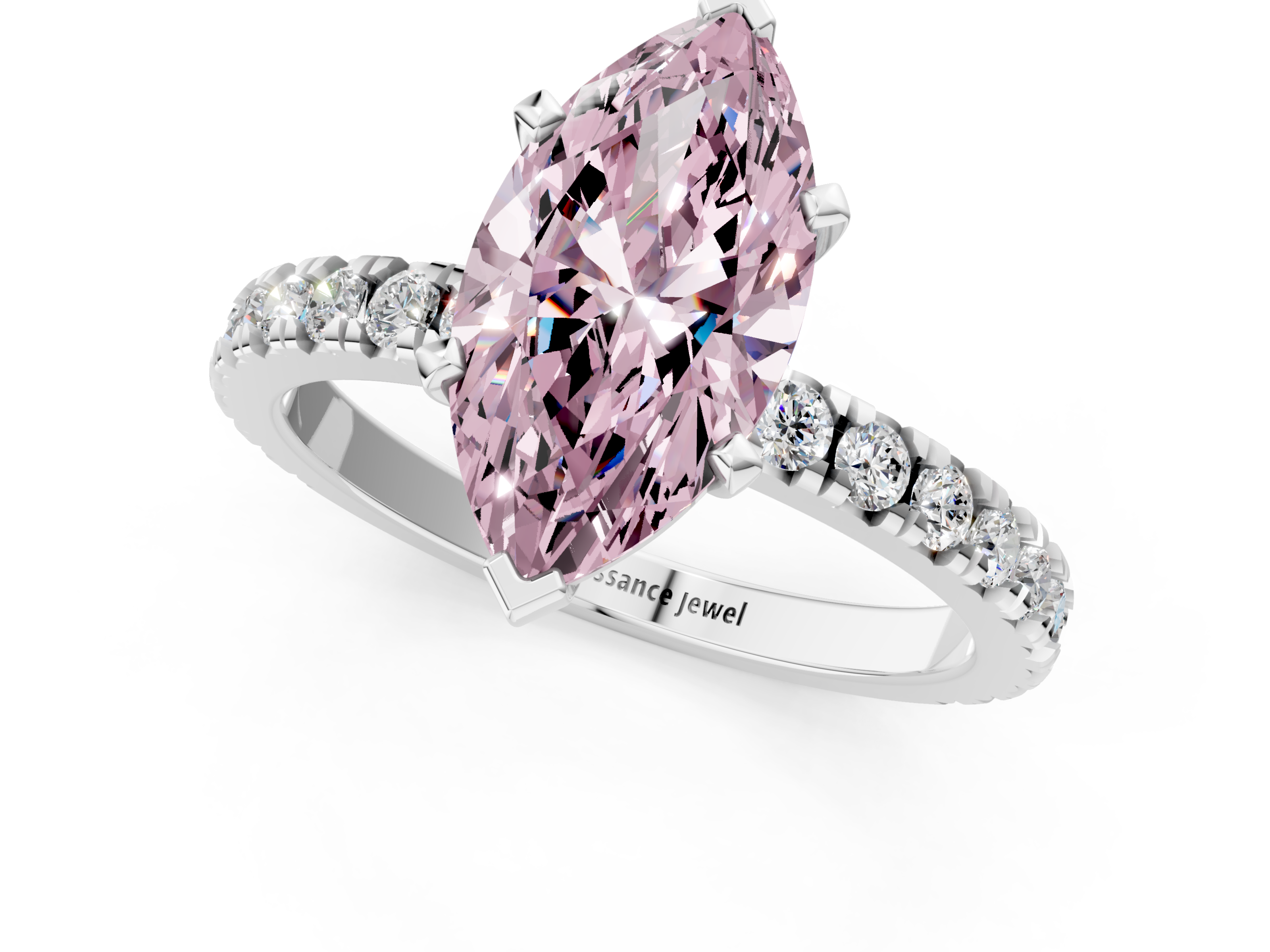White gold Fancy Pink Marquise  Diamond Pavé Band Solitaire with Four-Prong Setting_197