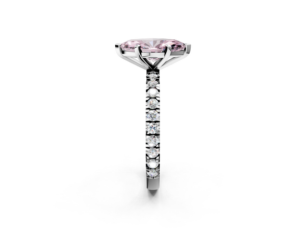 Platinum Fancy Pink Marquise  Diamond Pavé Band Solitaire with Four-Prong Setting