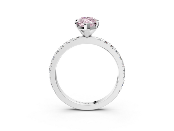 Platinum Fancy Pink Marquise  Diamond Pavé Band Solitaire with Four-Prong Setting