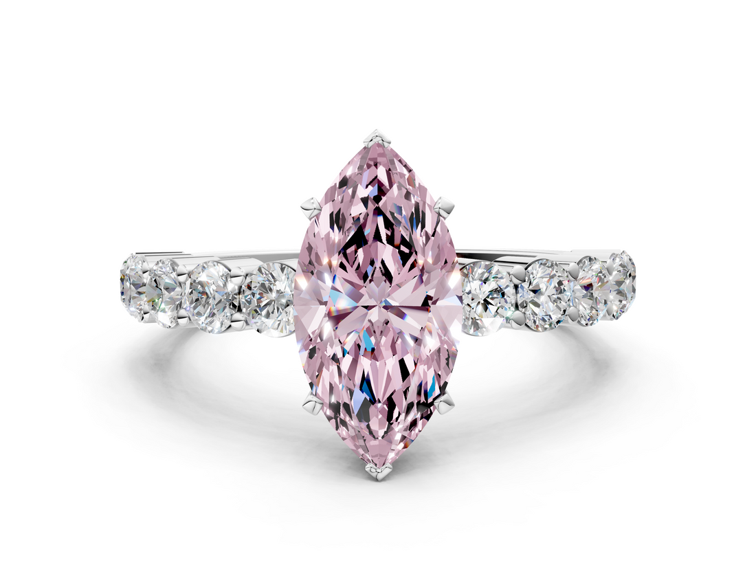 White gold Fancy Pink Marquise  Diamond Pavé Band Solitaire with Four-Prong Setting_3