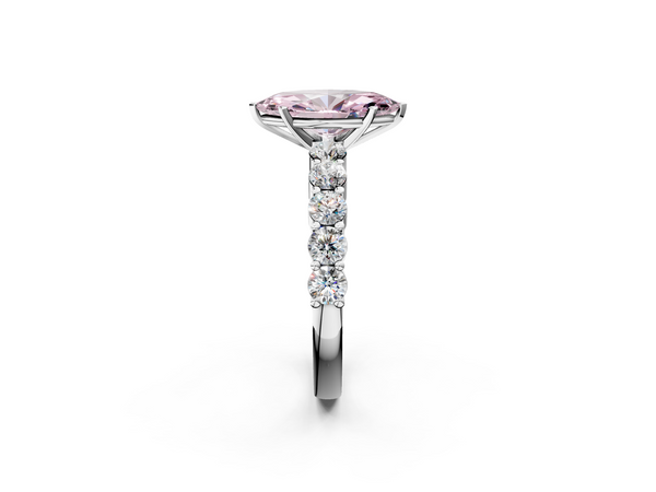 White gold Fancy Pink Marquise  Diamond Solitaire Ring with Shared Prong Round Side Stones