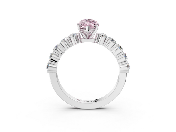 White gold Fancy Pink Marquise  Diamond Solitaire Ring with Shared Prong Round Side Stones
