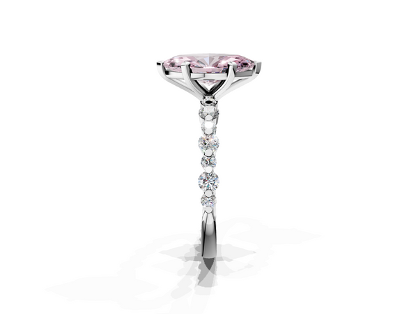 White gold Fancy Pink Marquise Cut Diamond Prong Set Engagement Ring with Pavé Band