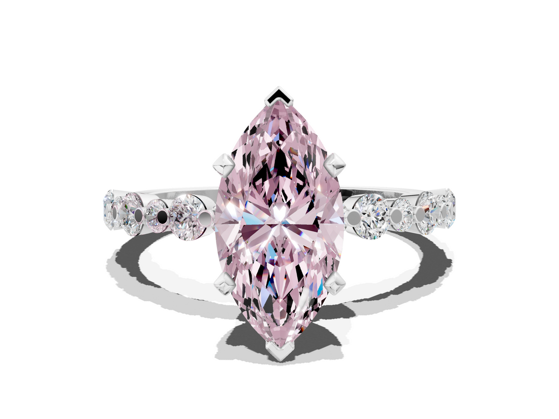 White gold Fancy Pink Marquise  Diamond Prong Set Engagement Ring with Pave Band_279