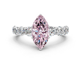 White gold Fancy Pink Marquise  Diamond Prong Setting with Side Stones on a Pave Band_121