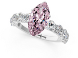 White gold Fancy Pink Marquise  Diamond Prong Setting with Side Stones on a Pave Band_122