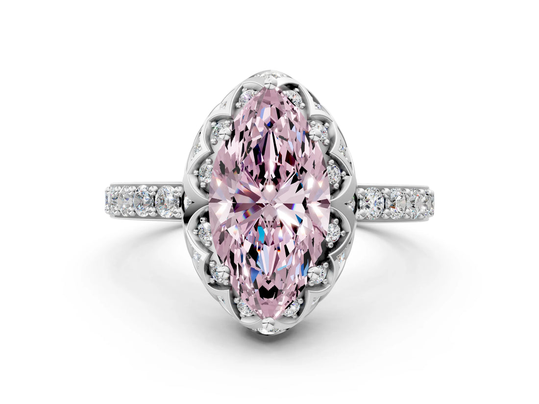 White gold Fancy Pink Marquise  Diamond Solitaire Ring with Shared Prong Pavé Band_24