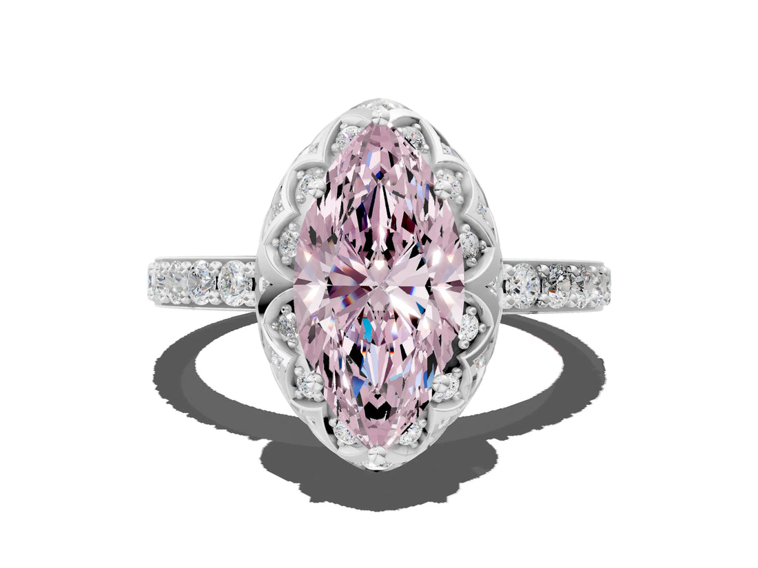 White gold Fancy Pink Marquise  Diamond Solitaire Ring with Shared Prong Pavé Band_66