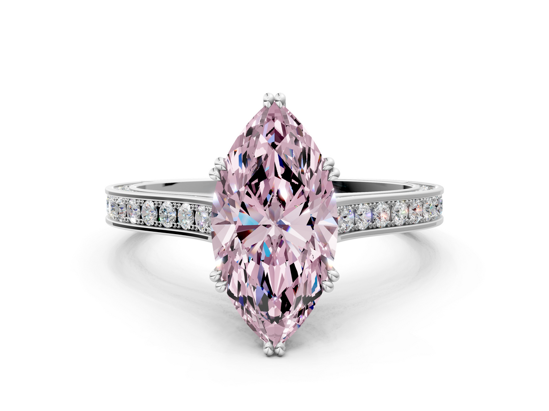 White gold Fancy Pink Marquise  Diamond Solitaire with Pave Band and Six-Prong Setting_20