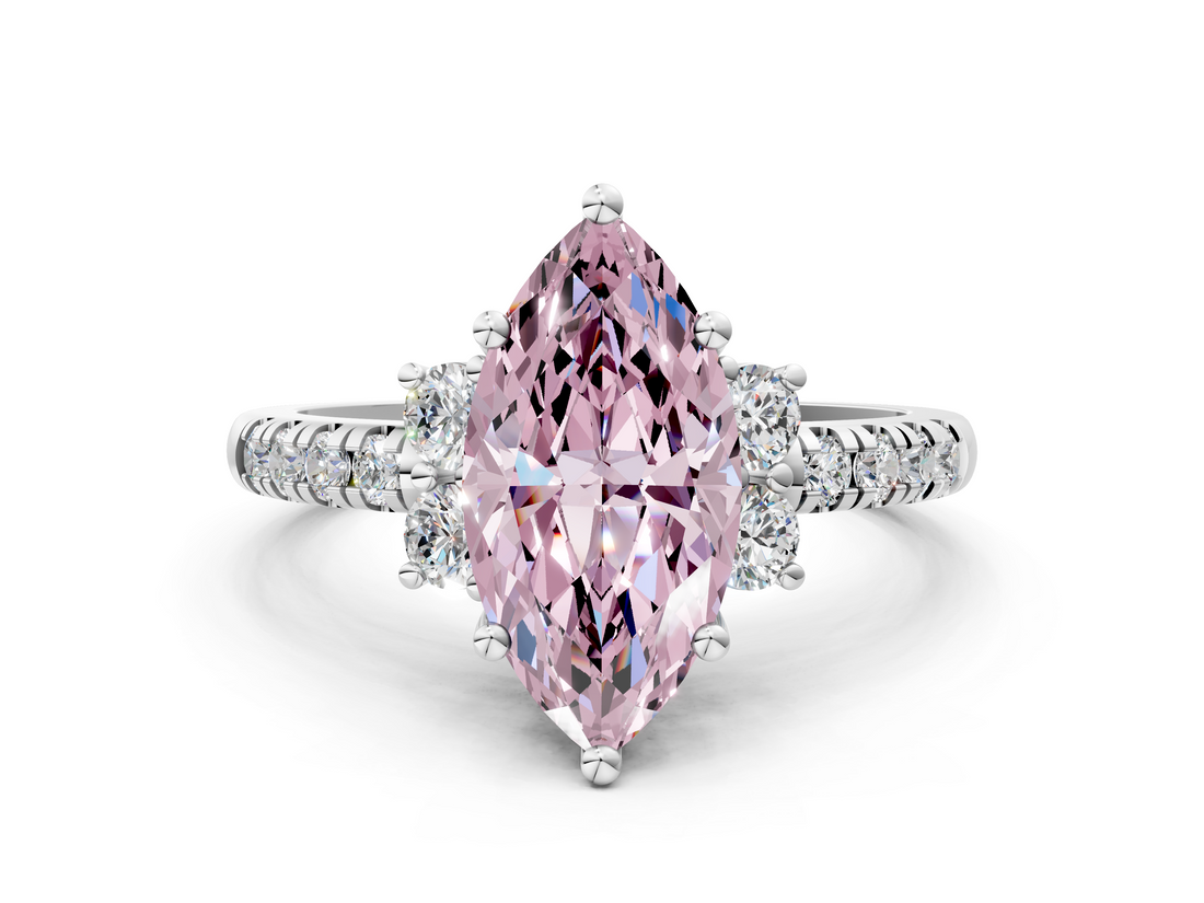 White gold Fancy Pink Marquise  Diamond Three-Stone Pave Band with Four-Prong Setting_20