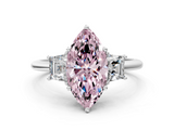 White gold Fancy Pink Marquise  Diamond Three-Stone Ring with Trapezoid Side Stones and Prong Setting_17