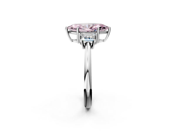White gold Fancy Pink Marquise  Diamond Three-Stone Ring with Trapezoid Side Stones and Prong Setting